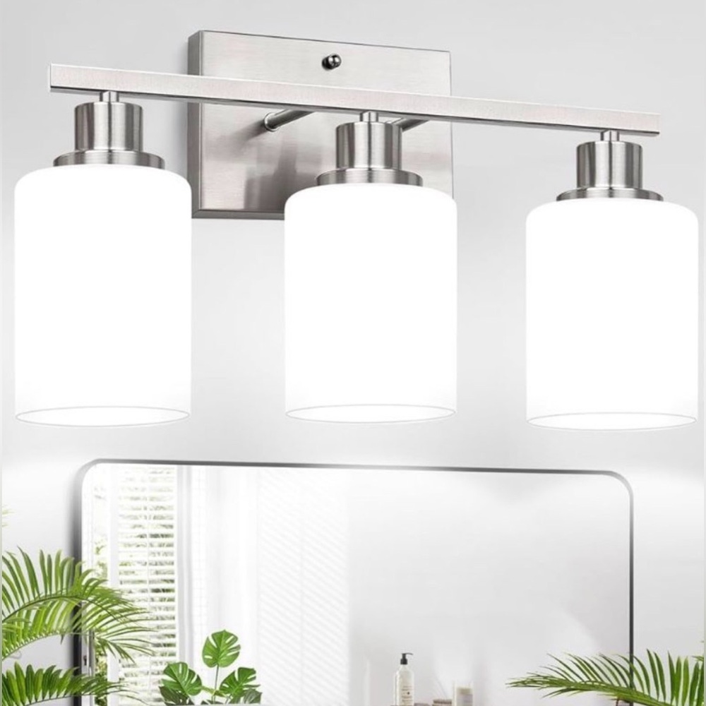 3-Light Bathroom Light Fixtures, Brushed Nickel Vanity Light